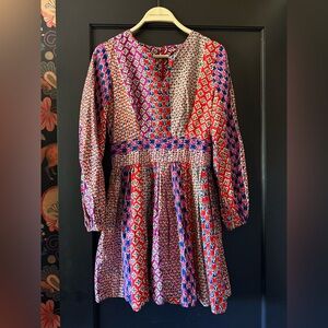 Nancy B of California Vintage 1970s Boho Folk Dress Multicolor Short XS Pattern